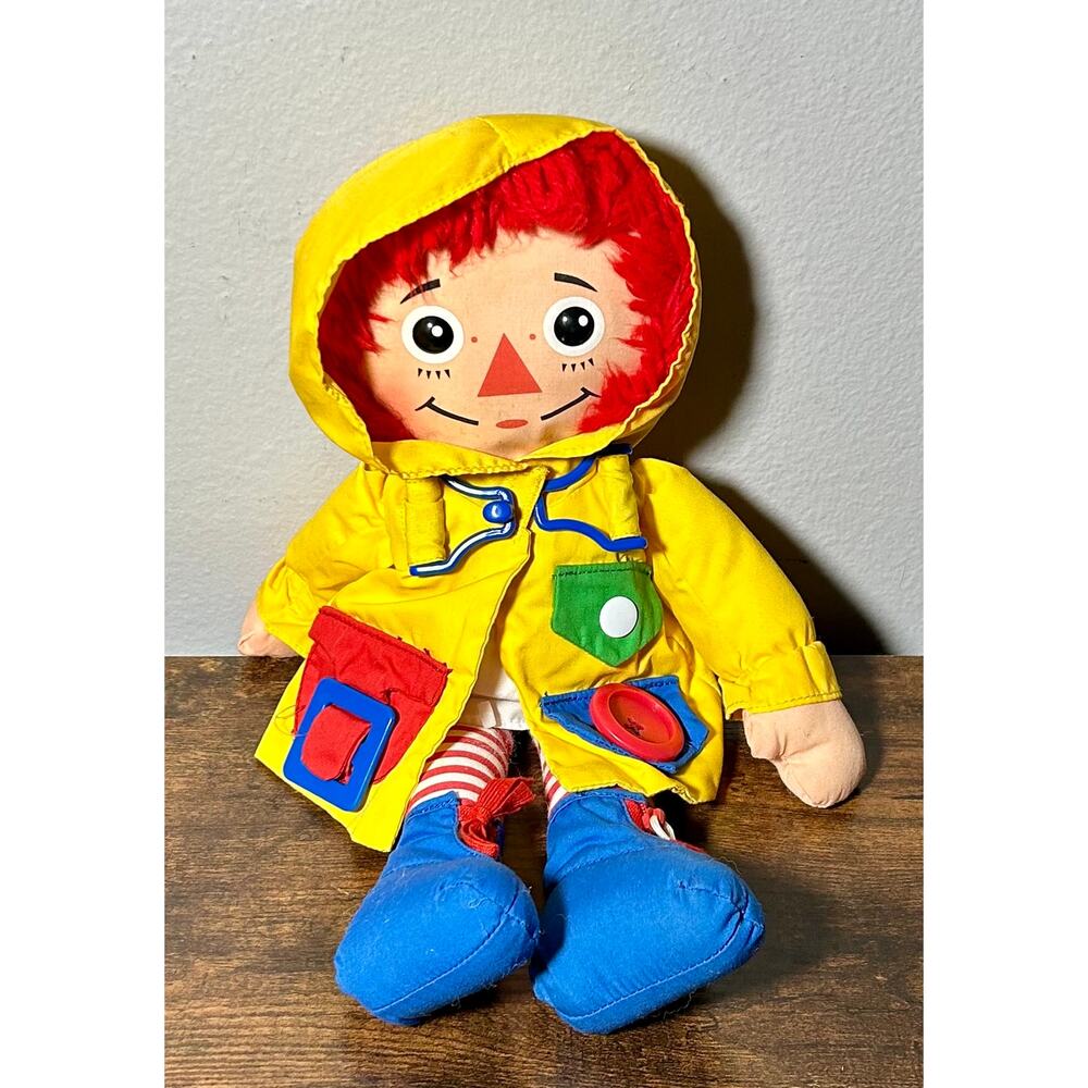 Vintage 1991 Playskool Dress Me Raggedy Ann Doll -Yellow Rain Coat Learn to Tie